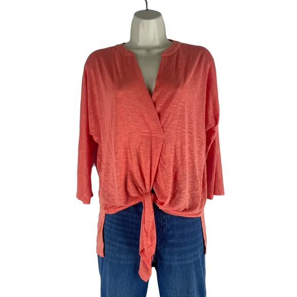 Sunday in Brooklyn 3/4 Sleeve Tie Front Hem Top Hi Lo Coral Orange Size XS - Picture 1 of 8